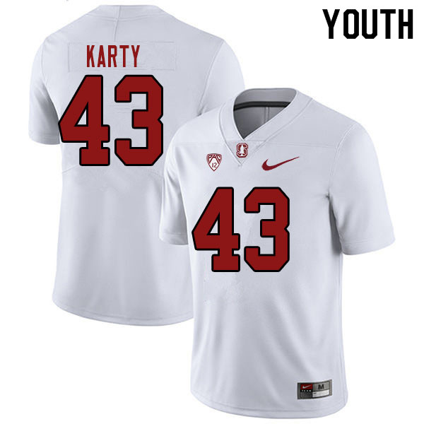 Youth #43 Joshua Karty Stanford Cardinal College Football Jerseys Sale-White - Click Image to Close